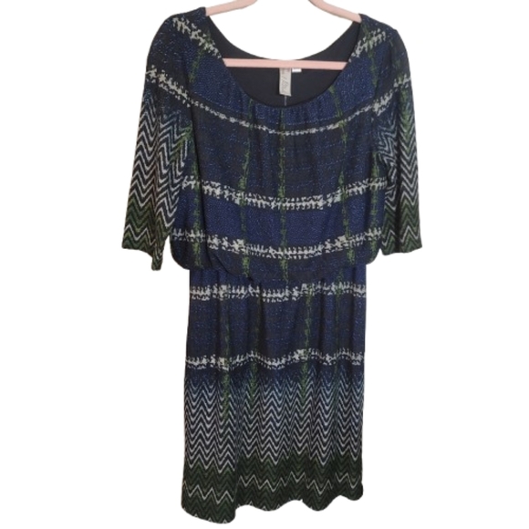 Emma & Michele Dresses & Skirts - EMMA & MICHELE Dress Blue Green White Women's Dress Bubble Top Medium